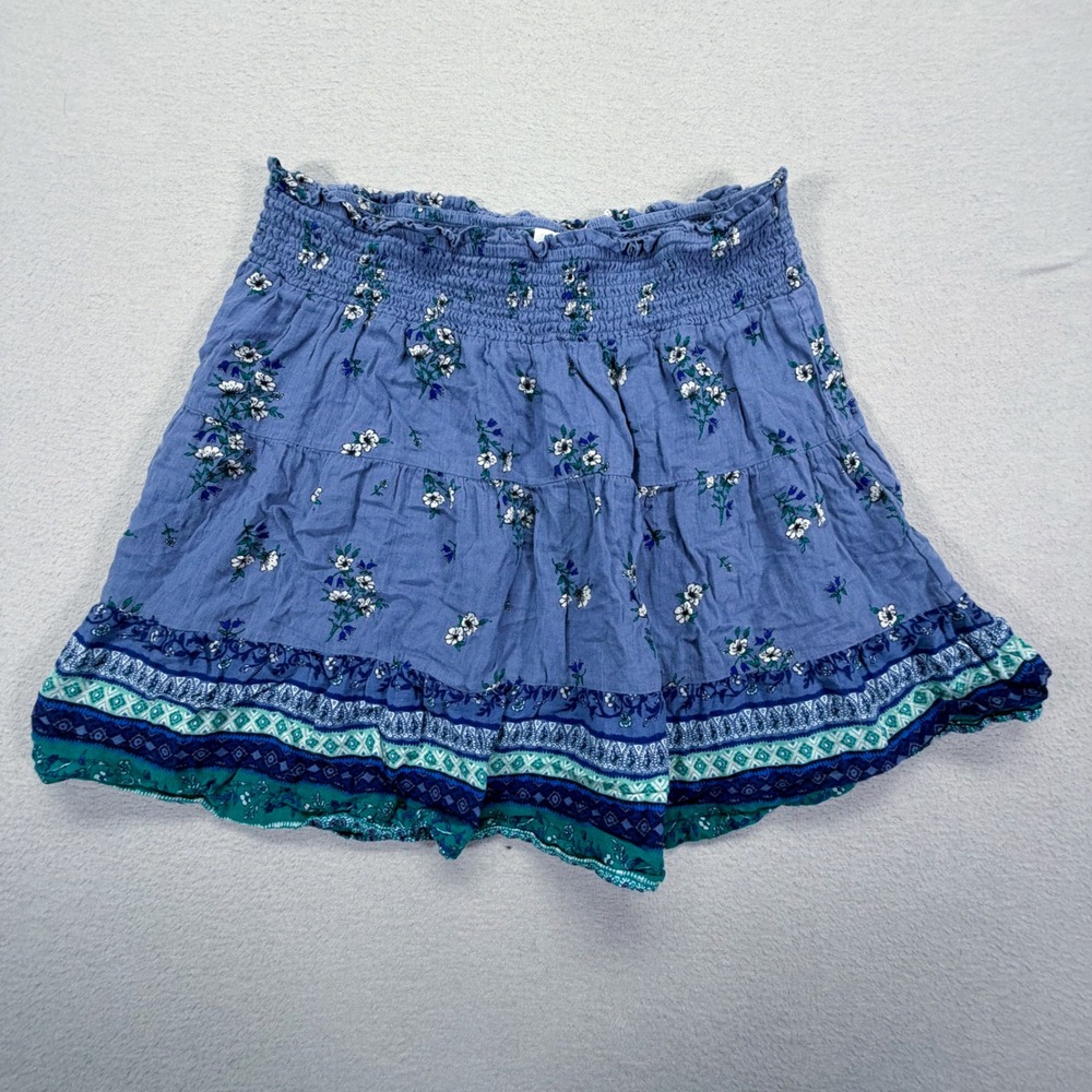 Old Navy Womens Skirt Regular Blue Floral Smocked Tiered Ruffle Large